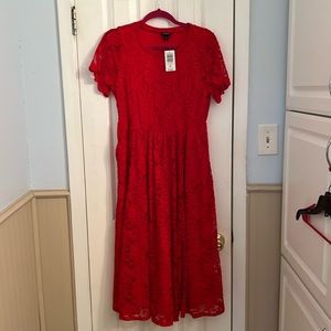 Red lace teas length dress
